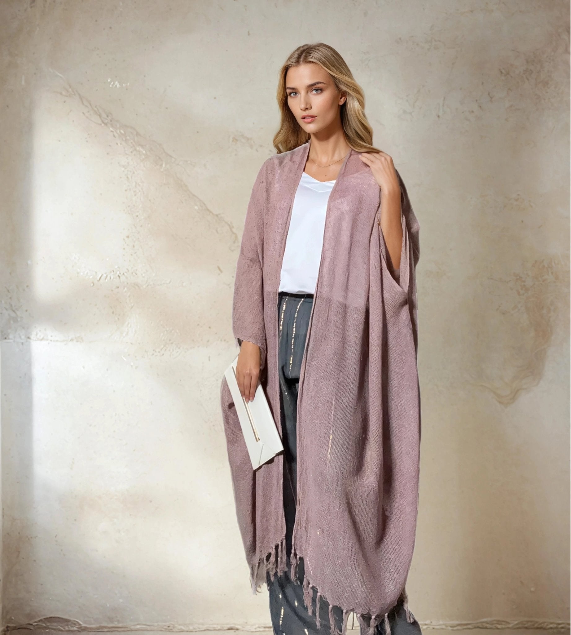 Caftano lungo in cotone grezzo 🌱 Rosa antico - Glow