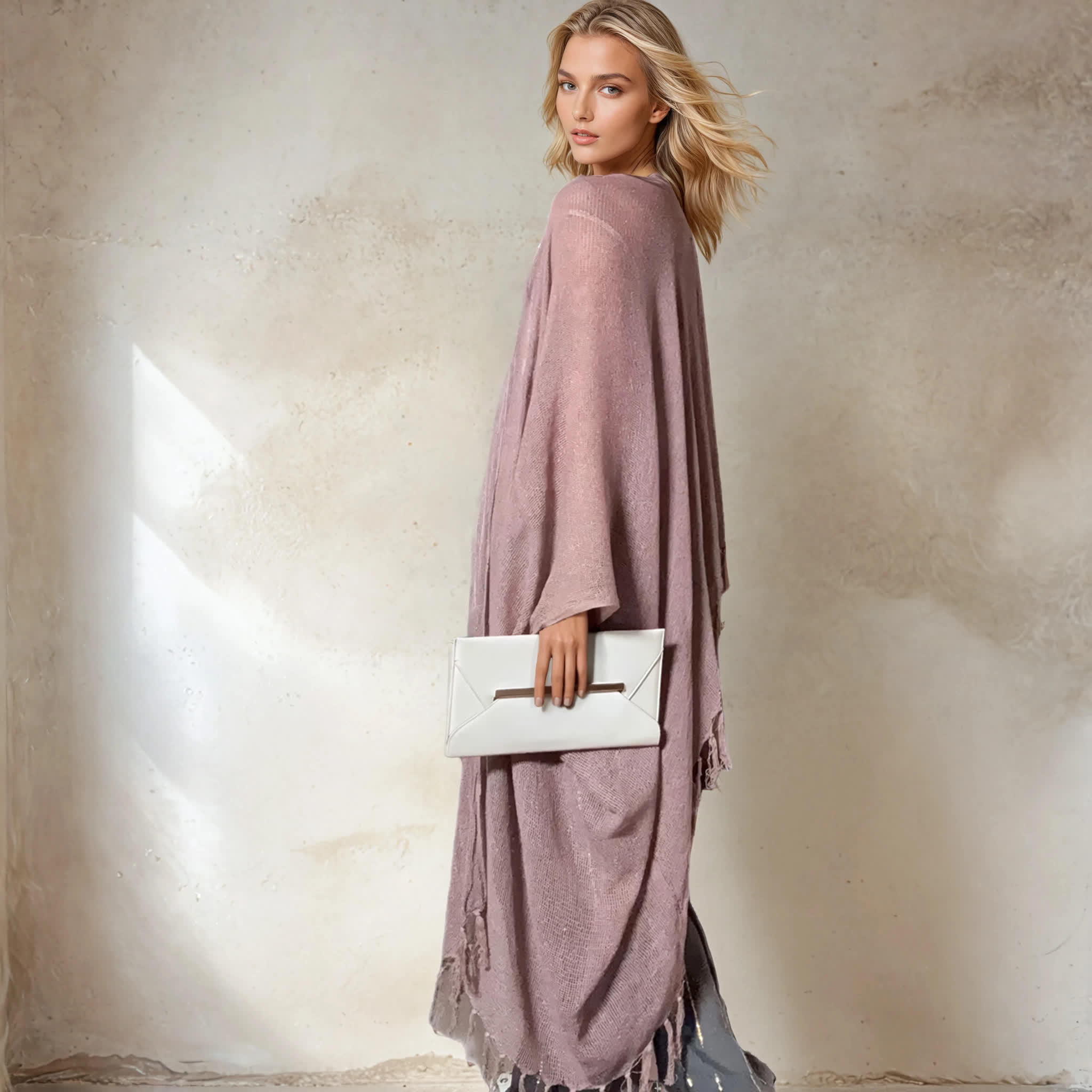 Caftano lungo in cotone grezzo 🌱 Rosa antico - Glow