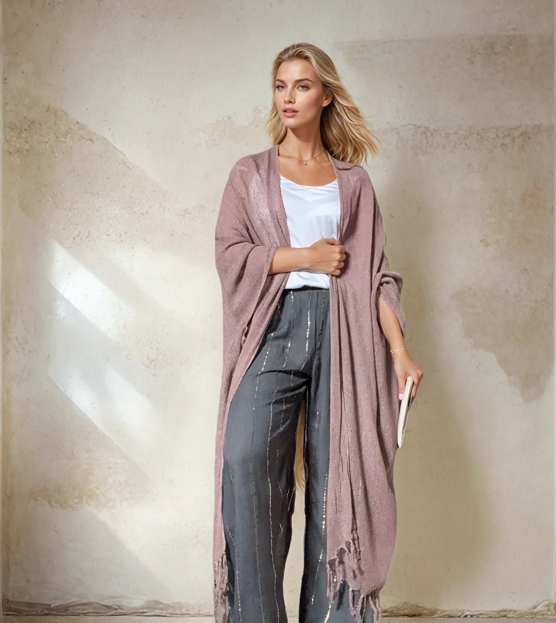 Caftano lungo in cotone grezzo 🌱 Rosa antico - Glow
