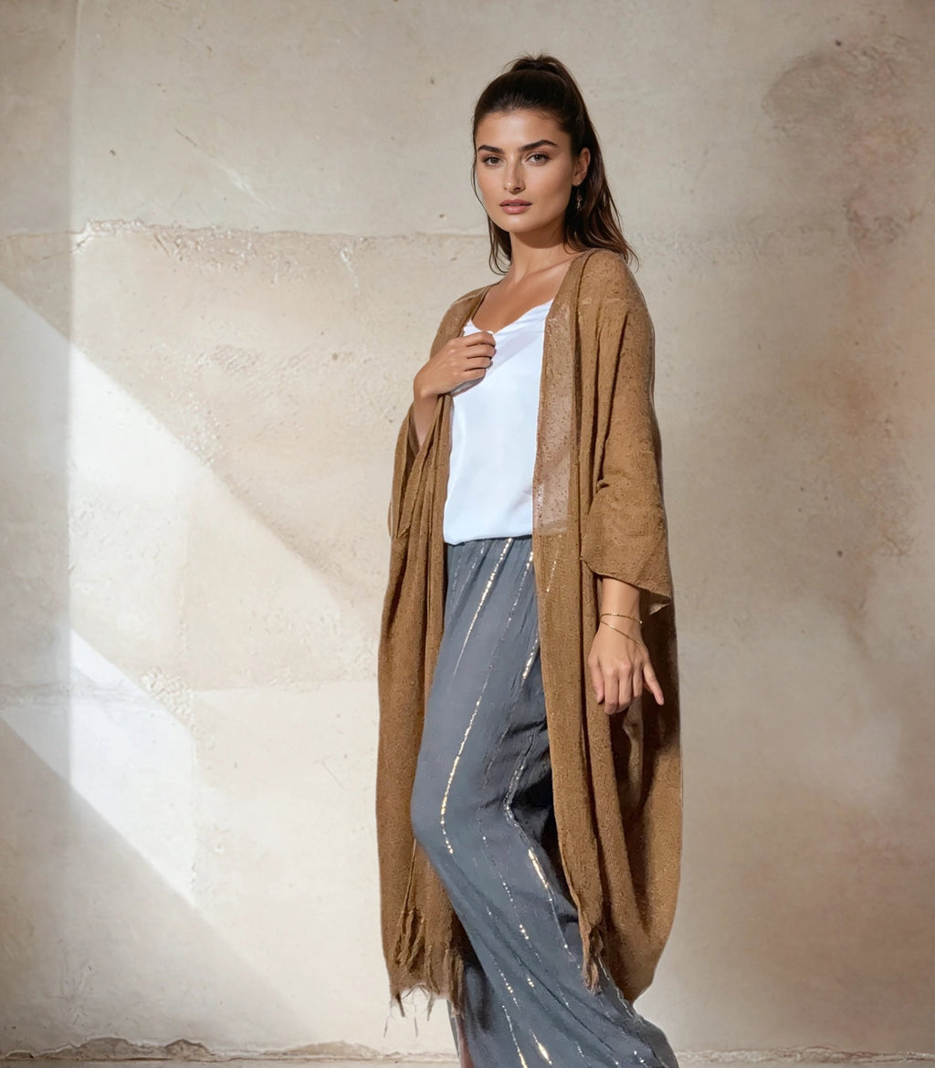 Caftano lungo in cotone grezzo 🌱 Senape - Glow