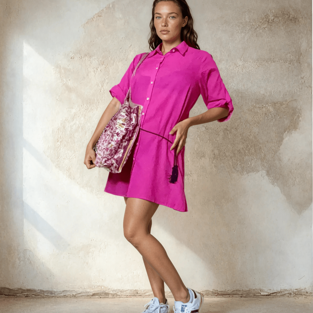 Camicia Mare & Città con cintura in cordoncino + nappine ★ Fucsia - Glow