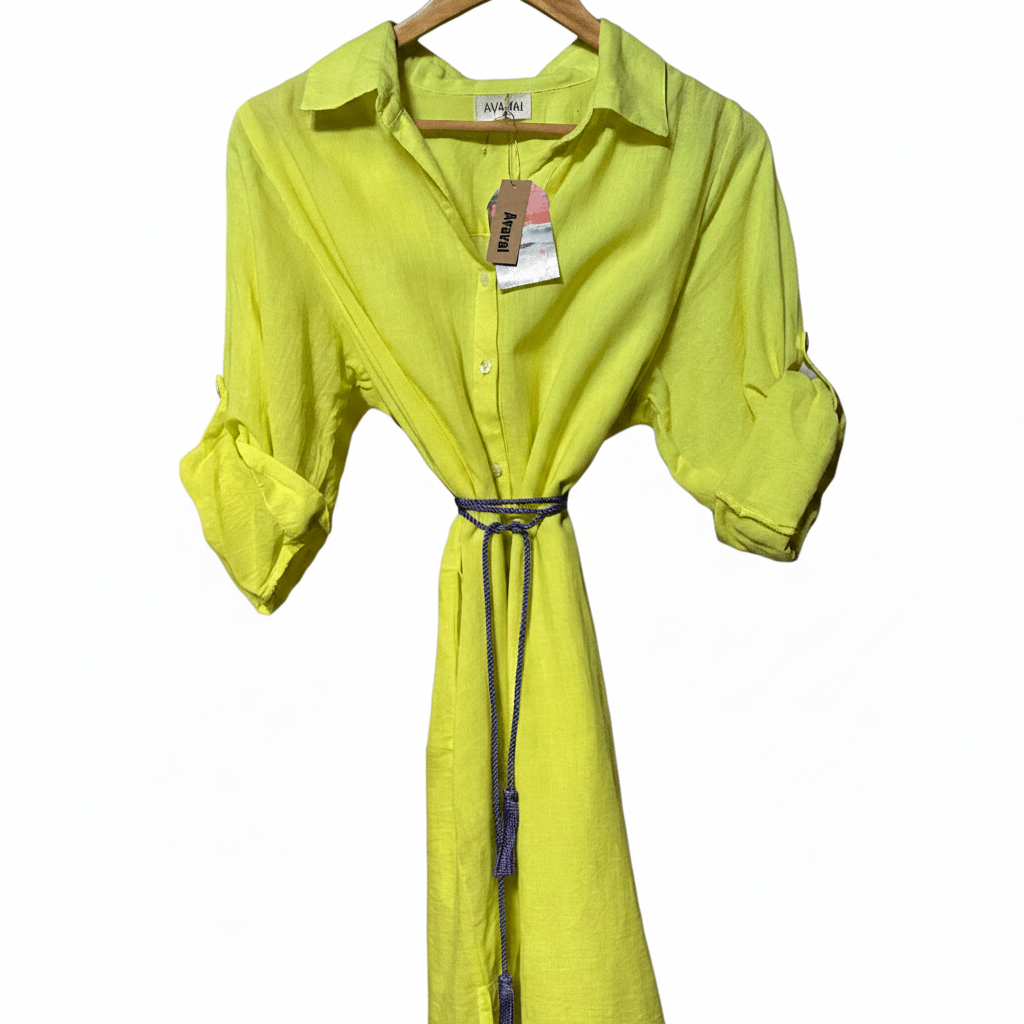 Camicia Mare & Città con cintura in cordoncino + nappine ★ Lime - Glow