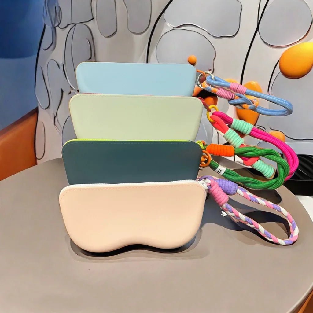 Custodia per occhiali con cerniera in silicone, custodia protettiva per occhiali da sole, borsa per appendere, portafoglio, scatola di vetro impermeabile per donne e ragazze - Glow