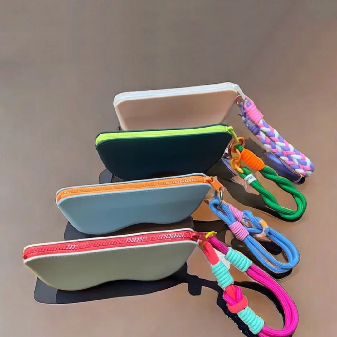 Custodia per occhiali con cerniera in silicone, custodia protettiva per occhiali da sole, borsa per appendere, portafoglio, scatola di vetro impermeabile per donne e ragazze - Glow