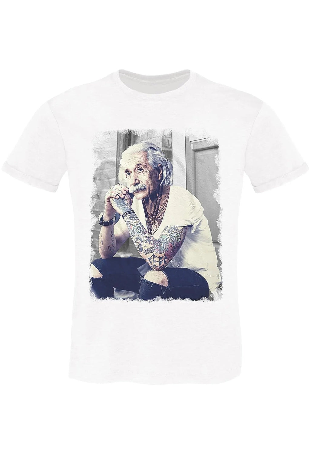 Einstein Genio Fisico Tattoo - T-shirt Uomo in Cotone Fiammato in BS - Glow