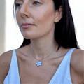 Lillium | Handcrafted pearl light blue floral ceramic necklace - Glow