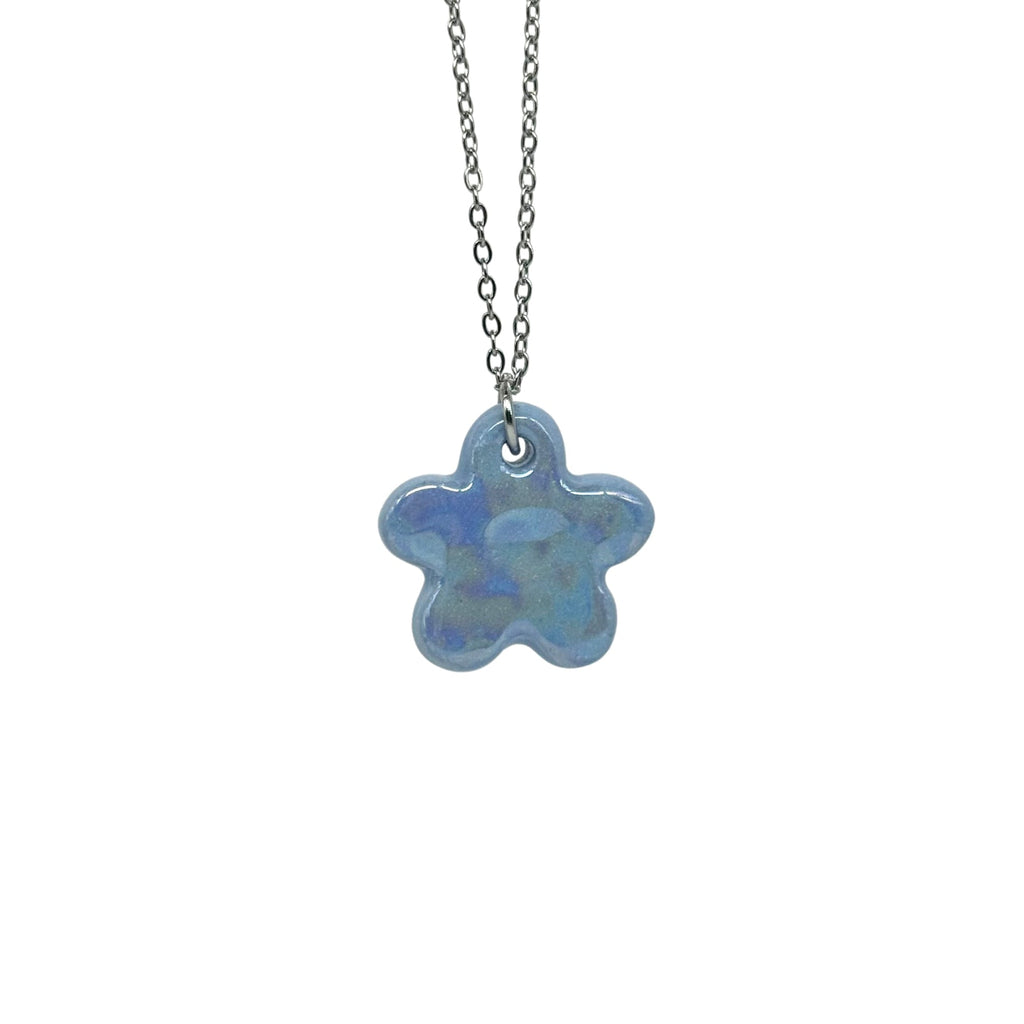 Lillium | Handcrafted pearl light blue floral ceramic necklace - Glow