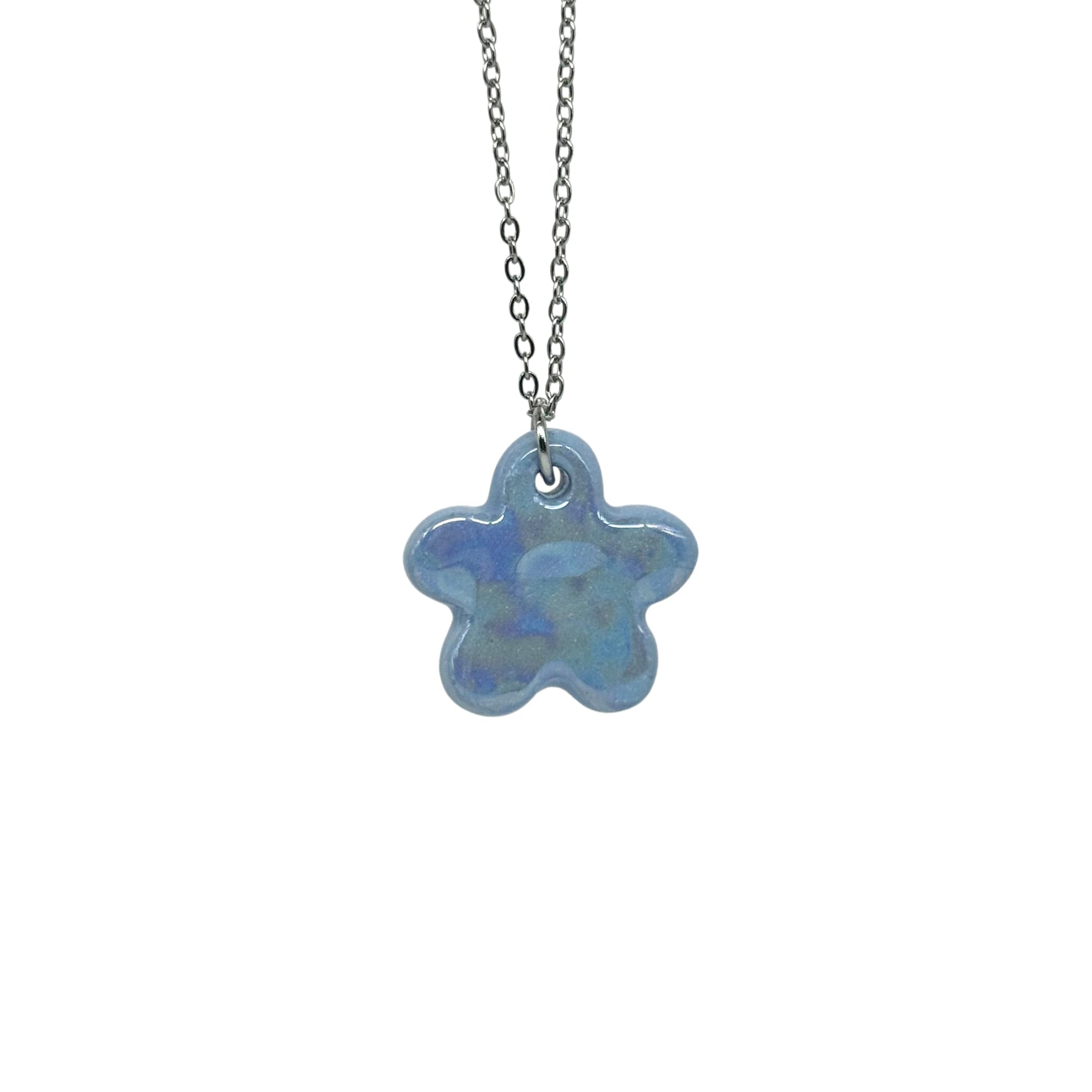 Lillium | Handcrafted pearl light blue floral ceramic necklace - Glow