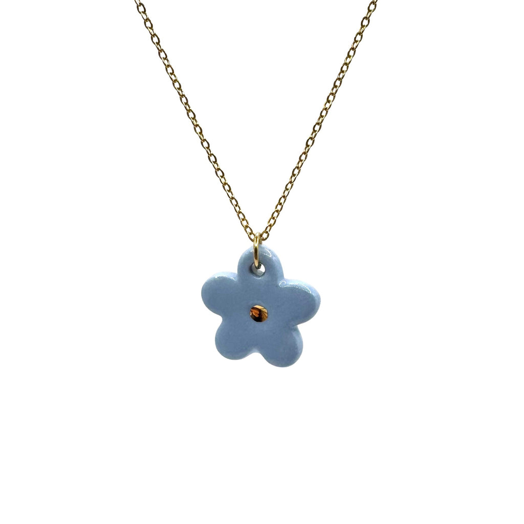 Margherita | Handcrafted light blue floral ceramic necklace with golden detail - Glow