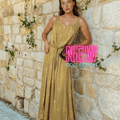 Maxi Dress a righe oro con cintura in cordoncino e nappine✨Giallo Pastello - Glow