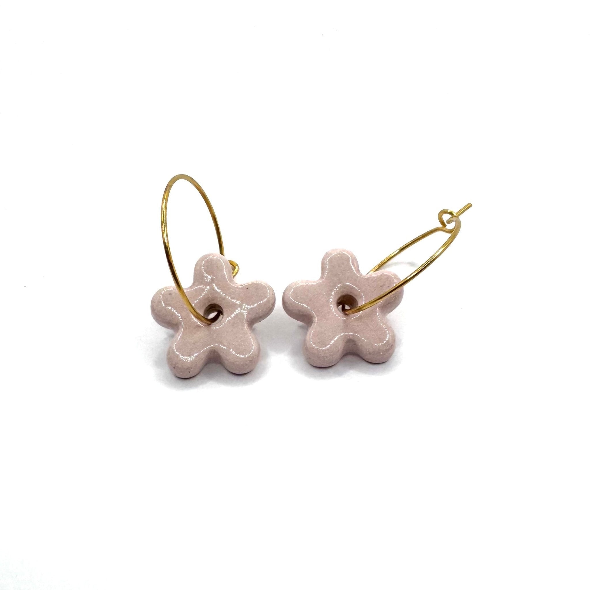 Mimì | Handcrafted pink floral ceramic dangle earrings - Glow