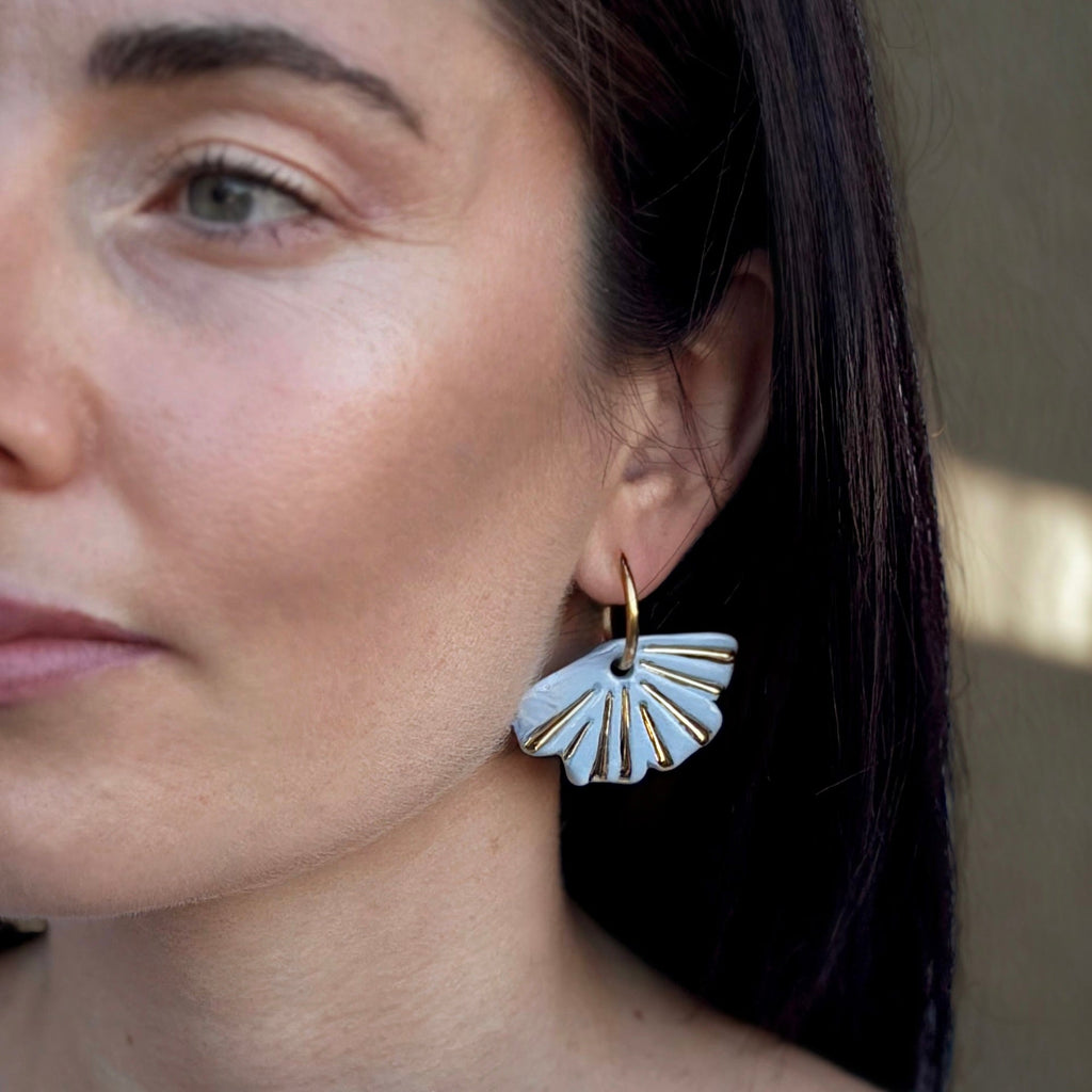 Selene | Handcrafted light blue ceramic dangle earrings with golden details - Glow