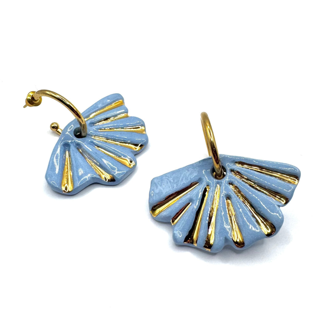Selene | Handcrafted light blue ceramic dangle earrings with golden details - Glow